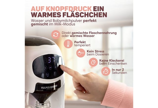 Vulpes Goods Babynahrungszubereiter, 980 W, automatische Dosierung und vier Wärmestufen