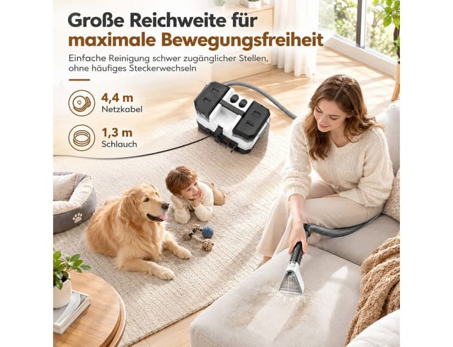 Fofile Dampfreiniger Polsterreiniger Gerät, Teppichreinigungsgerät, Dampfsauger, 600 W, mit Beutel, 4 m langes Netzkabel & 1,6 m Schlauchlänge, Handdampfreinige