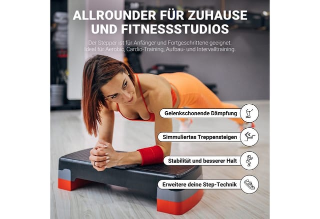 MSports® Stepper Steppbrett Home inkl. Übungsposter 2 - Fach höhenverstellbar