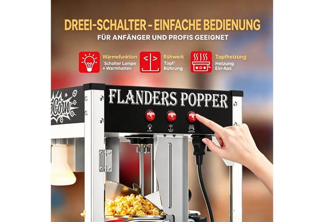 VINGLI Popcornmaschine Popcorn Machine Popcorn Maker 800 W 10 OZ 40 Tassen Popcorn, 3–5 Min. Aufpoppzeit, 3D‑Zyklus‑Heizsystem, mit Schublade