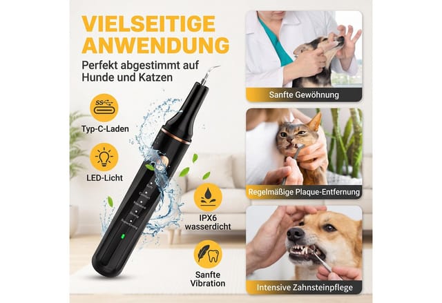 AKKEE Mundpflegecenter Zahnreiniger Ultraschall für Hund und Katze Zahnpflege Set 5 Modi, Über USB-C aufladbares Gerät zur Zahnpflege LED-Licht IPX6