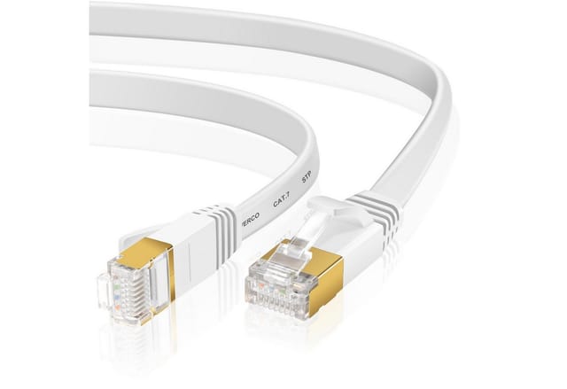 VERCO Cat 7 Netzwerkkabel flaches LAN-Kabel, RJ-45 (Ethernet), (3000 cm), 10 / 100 / 1000 Mbits Geschwindigkeit bis 1 Gbits S/FTP Patchkabel