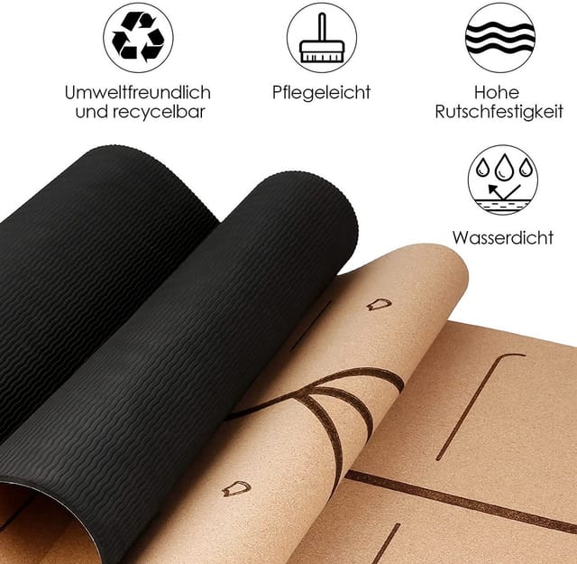 INTEY Yogamatte, Gymnastikmatte aus Kork und Naturkautschuk mit Tragegurt