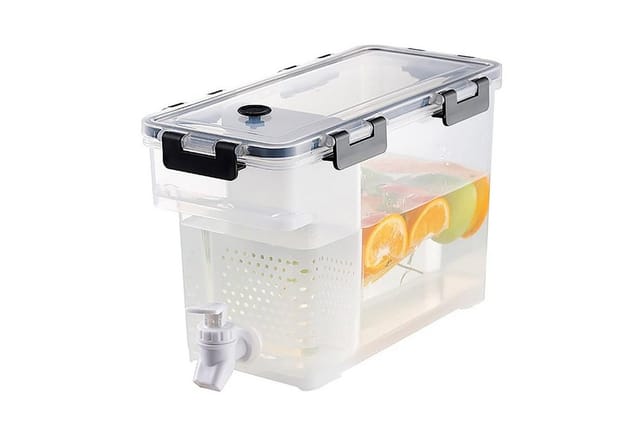 SEEZSSA Getränkespender 3,5 l Getränke-Kühleimer mit Wasserhahn,Saftspender für Kühlschrank, Getränkespender Kunststoff Eiswassereimer mit Deckel 28.5x13.6x16.7cm