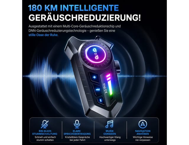 Toomoke Motorradhelm Bluetooth-Helm-Headset, Motorrad-Intercom, Gegensprechanlage (ntegriertes FM-Radio), Helmsprechanlage mit Mikrofon, FM-Radio, Freisprechen und Navigation