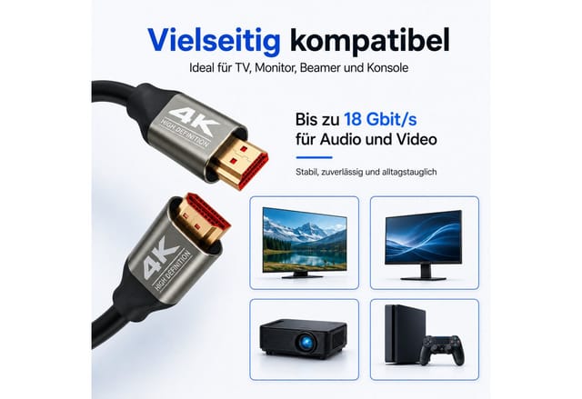PlugUp 4K @ 60Hz HDMI 2.0 High Speed Kabel mit bis zu 18 Gbit/s HDMI-Kabel, HDMI, HDMI 2.0 Typ A (150 cm), HDMI 2.0 Typ A 18 Gbit/s Bandbreite für Gaming, Streaming, Heimkino