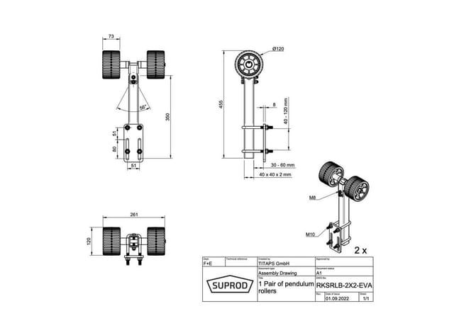 SUPROD Auffahrrampe Pendelrollen Sliprollen Sliphilfe Bootstrailer EVA Ø 120 mm, 2er