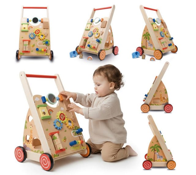 Sun Baby Babywalker SUN BABY Holz-Lauflernwagen 2in1 XXL Aktivtafel Sortierer