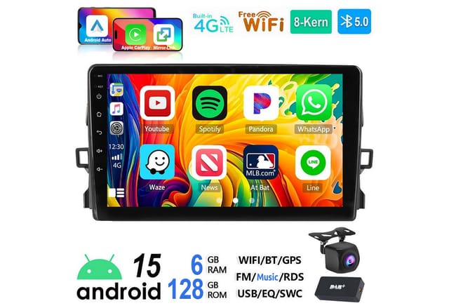 ESSGOO 6+128G DAB+ Autoradio Für Toyota Auris 2006-12 Android 15 Carplay GPS Autoradio (RDS, 6GB+128GB, 4G LTE, FM, AM, DAB+ (optional), ASP, Carplay Android Auto Bluetooth EQ USB GPS Navi WIFI Touchscreen)
