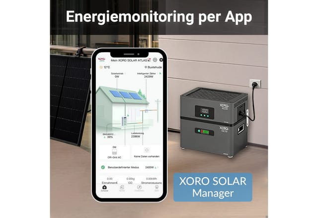 XORO SOLAR ATLAS-F PLUS 7,2kWh für PV & Balkonkraftwerk mit Shelly/EcoTracker Stromspeicher Hybrid-Energiespeichersystem (230 V), AC- und PV-gekoppelt, modular bis 12 kWh, Backup, App-Steuerung