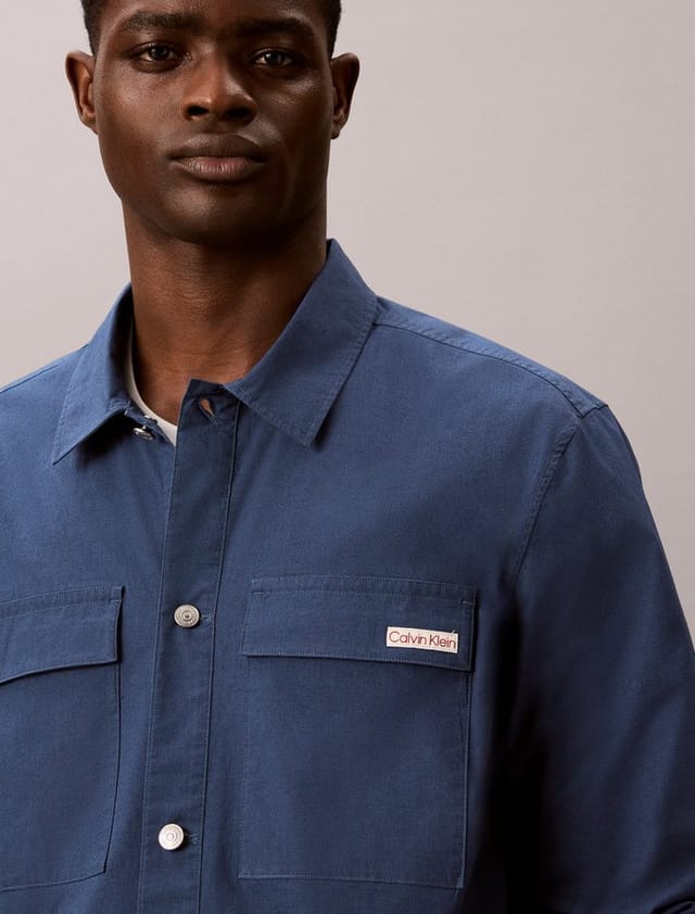 Calvin Klein Outdoorhemd Overshirt LS COTTON NYLON UTI bequeme Passform, Hemdkragen, Markenlabel