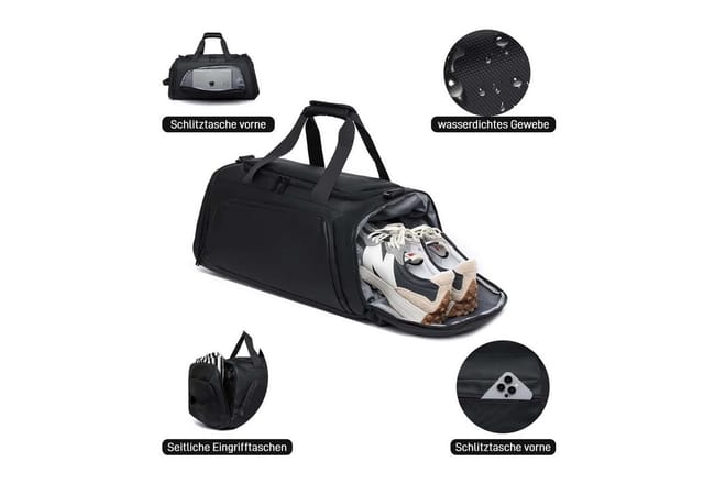 ibettertec Sporttasche Reisetasche mit Schuhfach und Nassfach, verstellbaren Schultergurten (40L Wasserdicht Fitnesstasche Trainingstasche, für Herren Damen, Schwarz), Travel Gym Tasche Duffle Bag Fitnesstasche