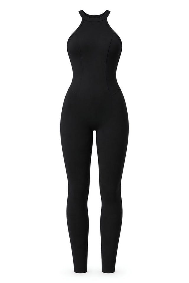 FemmeTone Turnanzug Ärmelloser Damen Sport-Overall, Stretch-Jumpsuit mit Neckholder, Rückenfreie Sportbekleidung für Fitness & Yoga