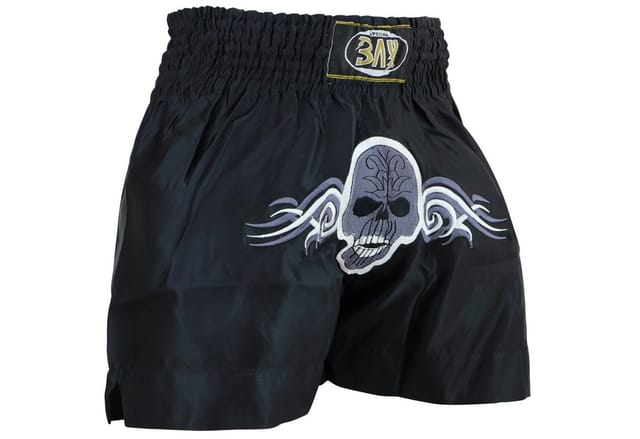 BAY-Sports Sporthose Skull Thaiboxhose Thaiboxen Hose Shorts Muay Thai Kick Totenkopf Pant (Stück) Gestickter Totenkopf - Edel verarbeitet
