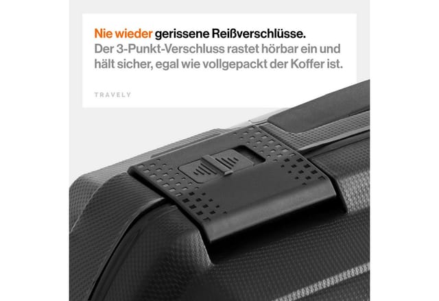Travely Koffer Polypropylen Handgepäck Koffer 55x40x20cm - für Ryanair Lufthansa etc, 4 Rollen, Designed in Germany, austauschbare Griffe und Rollen