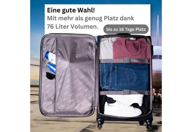 NOWI Trolley Weichschalenkoffer mit Rollen & Zahlenschloss – leicht & robust, Telekopgriff