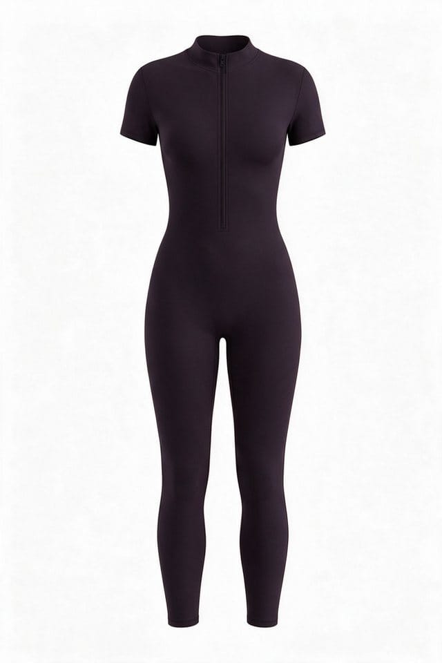 FemmeTone Turnanzug Damen Sport-Jumpsuit Kurzarm – Yoga Einteiler mit Reißverschluss, Sportbekleidung: Trainings-Overall für Fitness, Gym & Workout