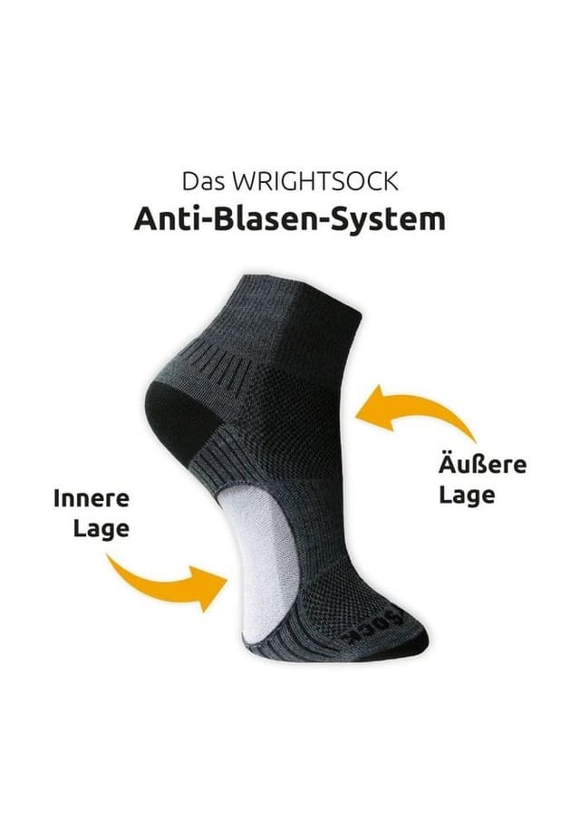 Wrightsock Sportsocken Quarter Endurance (knöchelhoch, Anti-Blasen-Socke) grau - 1 Paar