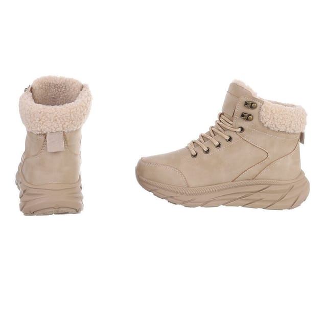 Ital-Design Damen Winterstiefel Schnürstiefel Warmfutter Freizeit Snowboots (92497373) Keilabsatz/Wedge Stiefeletten in Hellbraun