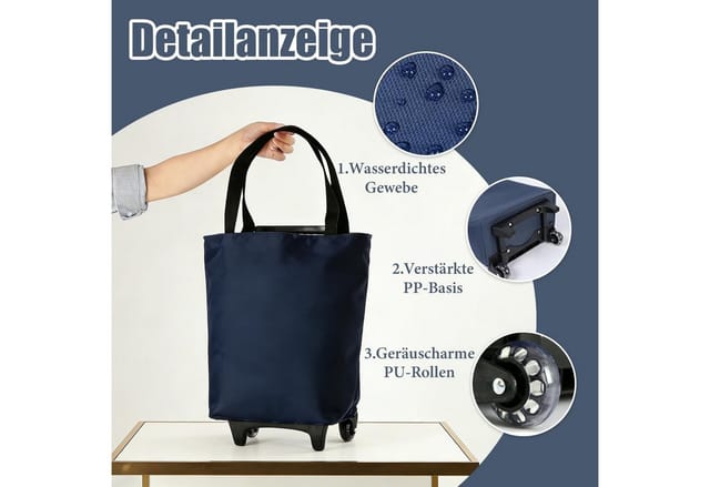 FELIXLEO Einkaufstrolley 2in1 Einkaufstrolley klappbar 17L, Rollen, Teleskopgriff (Grau)