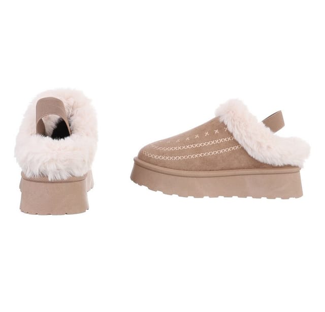 Ital-Design Damen Plüsch Slip-On Schuhe für Alltag und Freizeit Snowboots (90457916) Flach Stiefeletten in Hellbraun