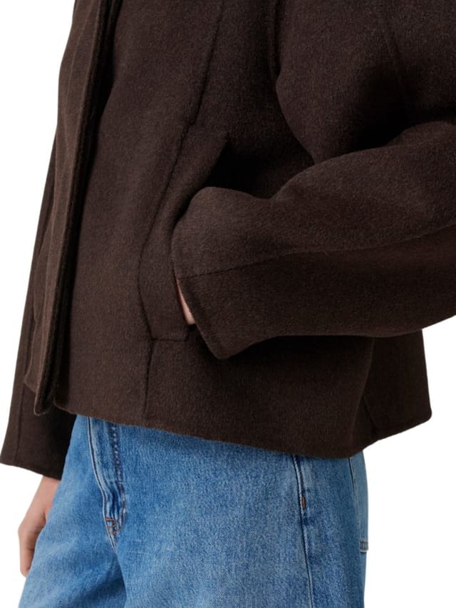 OPUS Kurzjacke braun,Outdoor,Wolle,Meliert,Stehkragen,Langarm,Weit