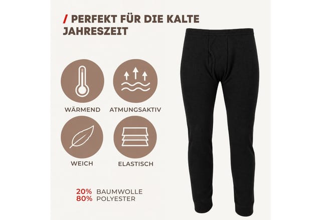 Chili Lifestyle Thermounterhose Herren lang Thermo Schwarz – Lange Unterhose (2-St., Thermounterwäsche, Funktionsunterwäsche) Winter Unterwäsche, Feinripp, wärmend für Winter & Outdoor