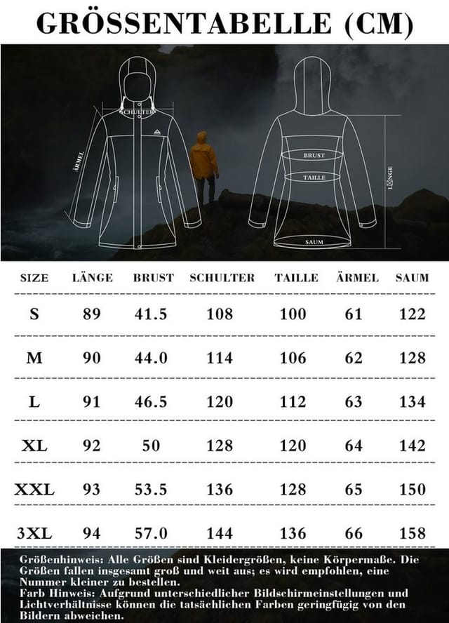 ATLASLAVA Regenmantel Damen Übergangsjacke PU Wasserdicht (1-tlg) Regenjacke Lang Parka Regenparka mit Kapuze Outdoor