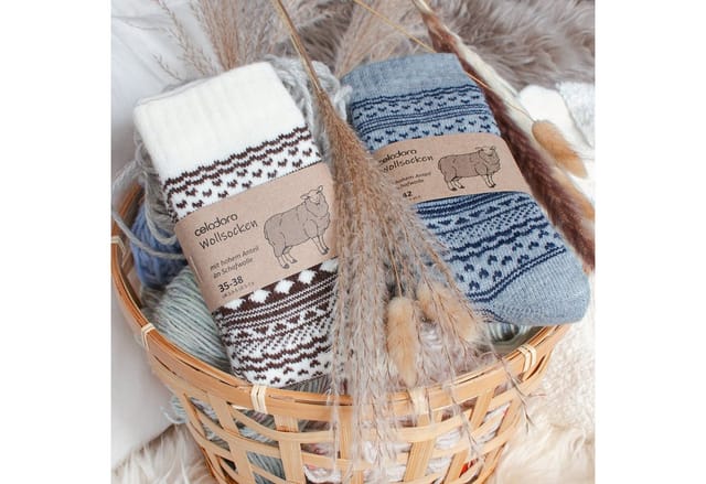celodoro Thermosocken Damen & Herren Frottee-Wollsocken mit Muster