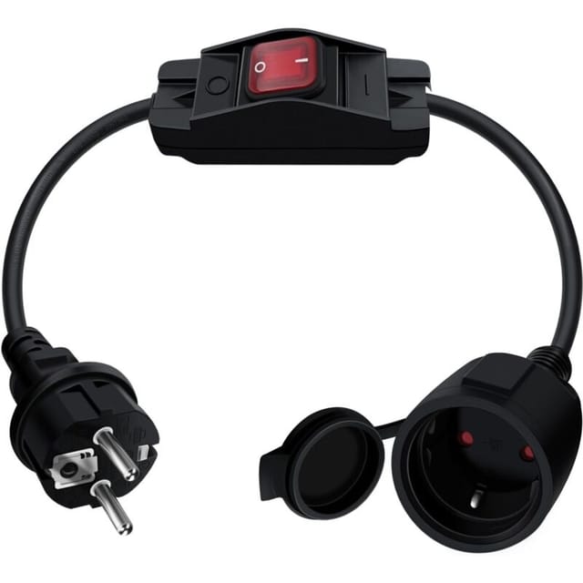 Cable D'Extension Schuko Avec Interrupteur 16a 250v Rallonge Électrique Courte Schuko,câble Court 2 Ac Prise Ip44 Pour Une Utilisation Extérieure Ou Intérieure, À La Maison, Au Bureau (0.5)