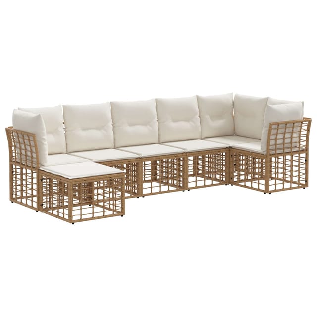Vidaxl Outdoor Sofa Set 7 Pcs 7-seaters Natural Poly Rattan
