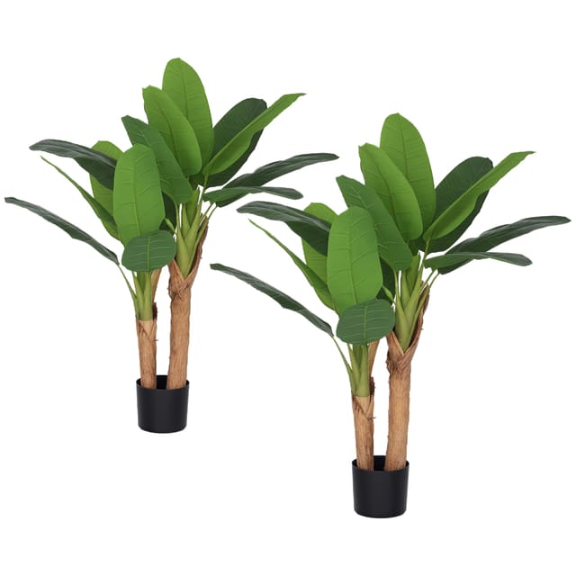 Set Mit 2 Künstlichen Zimmerpflanzen, 120 Cm Hohe Bananenstauden Im Topf, Dekoration Für Zuhause, Büro, Wohnzimmer, Schlafzimmer