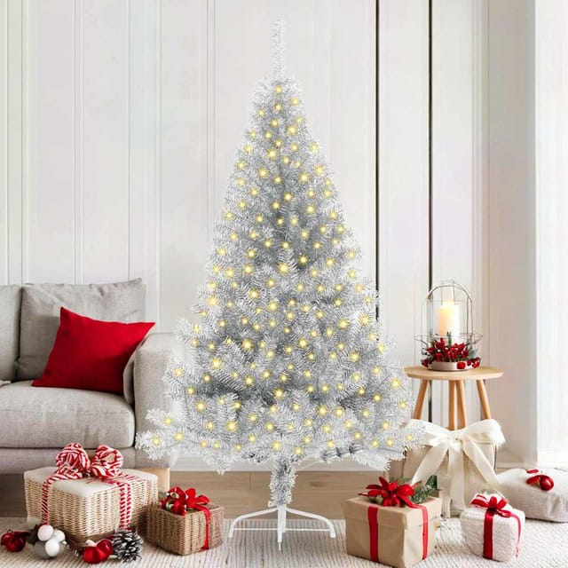 Künstlicher Vorbeleuchteter Weihnachtsbaum Silber 180 Cm Pet