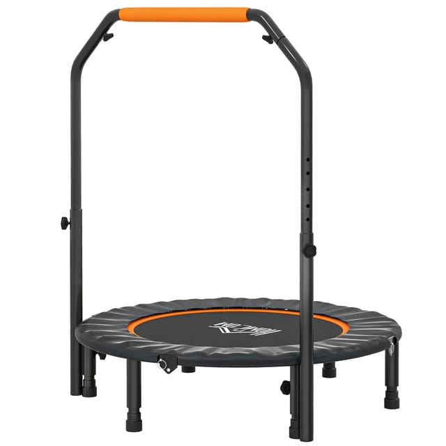 Faltbares Fitnesstrampolin, Ø 102 Cm, 28 Federn, Verstellbarer Griff, Schwarz Und Orange