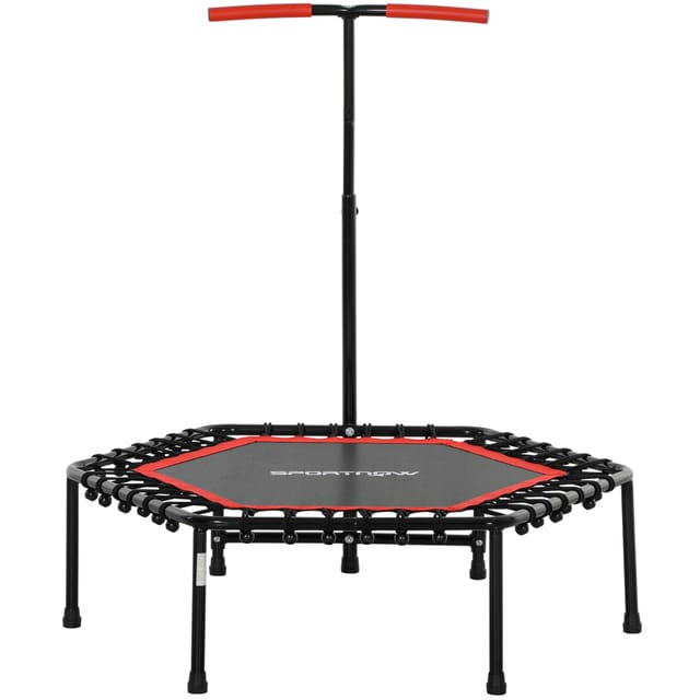 114 Cm Fitness-trampolin, Elastische Seile, 3-fach Verstellbarer Griff, Geräuscharmer Betrieb, Rot