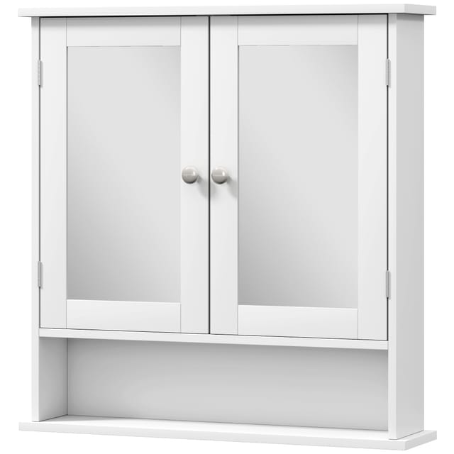 Badezimmer-wandschrank Mit 2 Spiegeltüren Und Offenem Fach, 56 X 13 X 58 Cm, Weiß