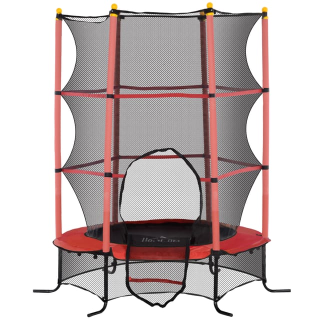 Kindertrampolin, 1,63 M Ø X 1,9 M H, Sicherheitsnetz Mit Reißverschluss, Federabdeckungen, 6 Gepolsterte Stangen, Rot