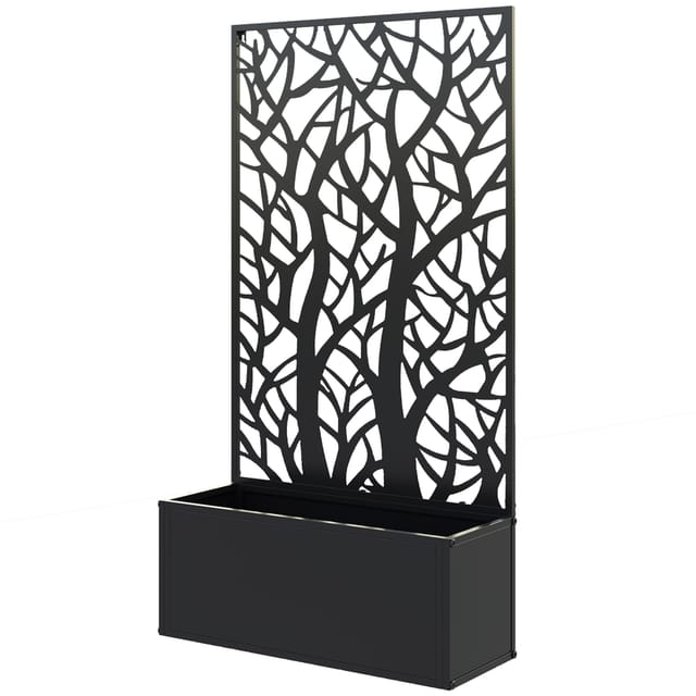 Schwarzer Metall-pflanzkasten 61x23x113 Cm Mit Rankgitter F ür Kletterpflanzen Und Gemüse