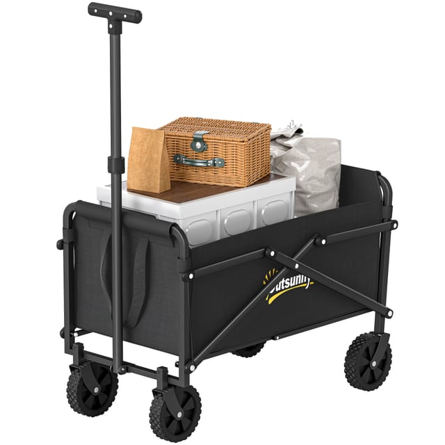 Tragbarer Gartenwagen Mit Rädern, Verstellbarem Griff Und Taschen, 64 X 40 X 60–84 Cm, Schwarz