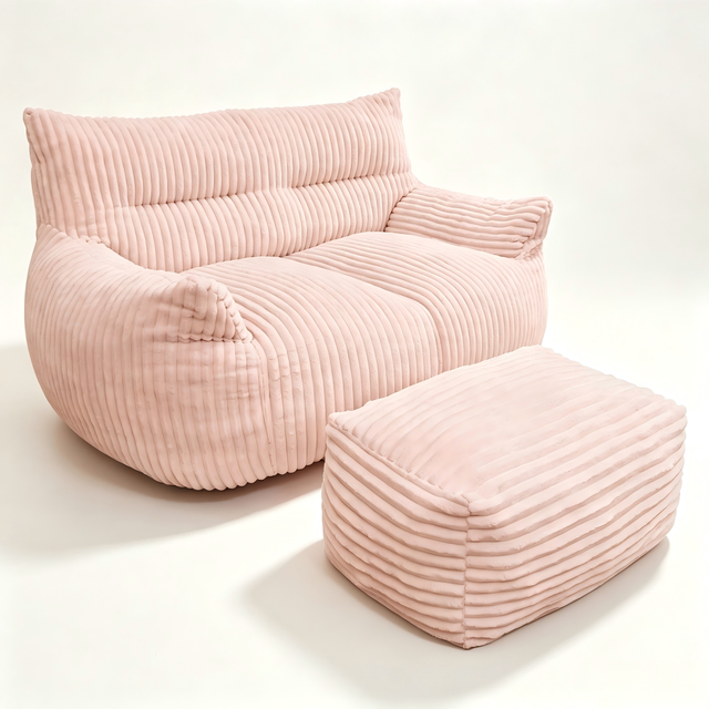 2-sitzer-cordsofa Mit Hocker – Übergroßes, Bequemes Sofa Für Erwachsene Und Kinder, Geeignet Für Wohnzimmer, Schlafzimmer, Studentenwohnheim Und Balkon