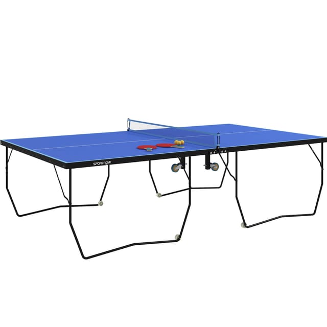 Klappbare Tischtennisplatte Mit Netz, 2 Schlägern, 3 Bällen, Mdf, Blau, 274 X 152,5 X 76 Cm