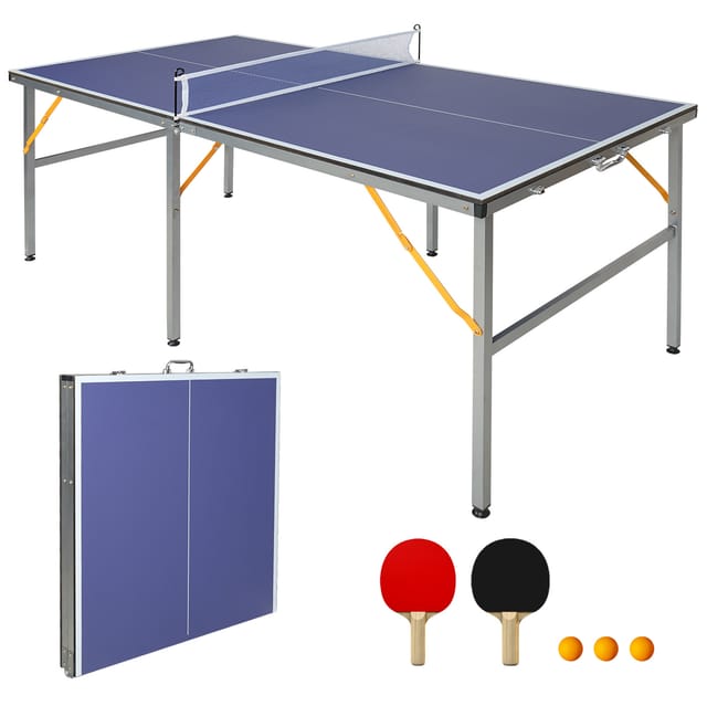 Klappbare Tischtennisplatte 182 X 91 Cm, Blau, Mit Netz, 2 Schlägern Und Bällen