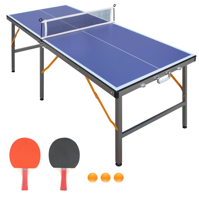 Klappbarer Tischtennistisch Mit Netz, 2 Schlägern Und 3 Bällen, Mdf, Blau, Homvra