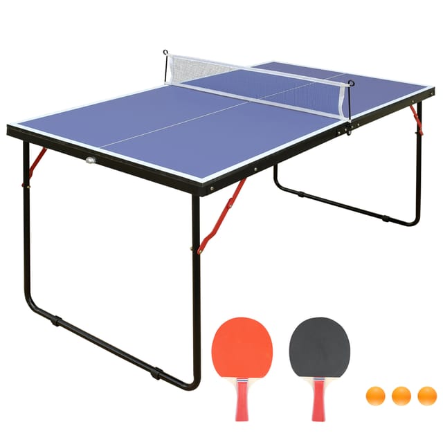 Klappbarer Blauer Tischtennistisch Aus Mdf Mit Netz, 2 Schlägern Und 3 Bällen