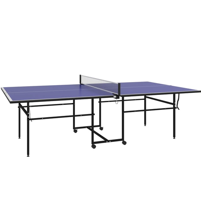 Klappbare Tischtennisplatte Mit Rollen, 274 X 152,5 X 75,5 Cm, Mdf Und Stahl, Blau, Homvra