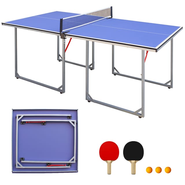 Klappbare Tischtennisplatte 182 X 91 Cm, Blau, Mit Netz, 2 Schlägern Und 3 Bällen