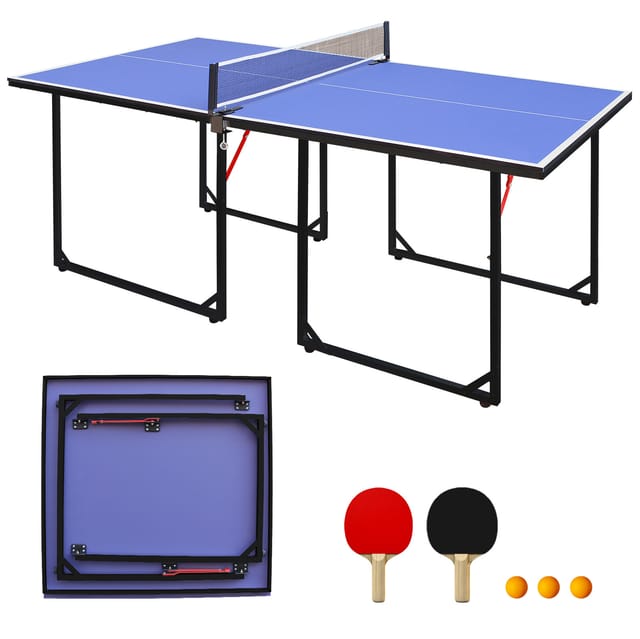 Homvra Klappbare Tischtennisplatte 182 X 91 X 76,2 Cm Mit Netz, 2 Schlägern Und 3 Bällen