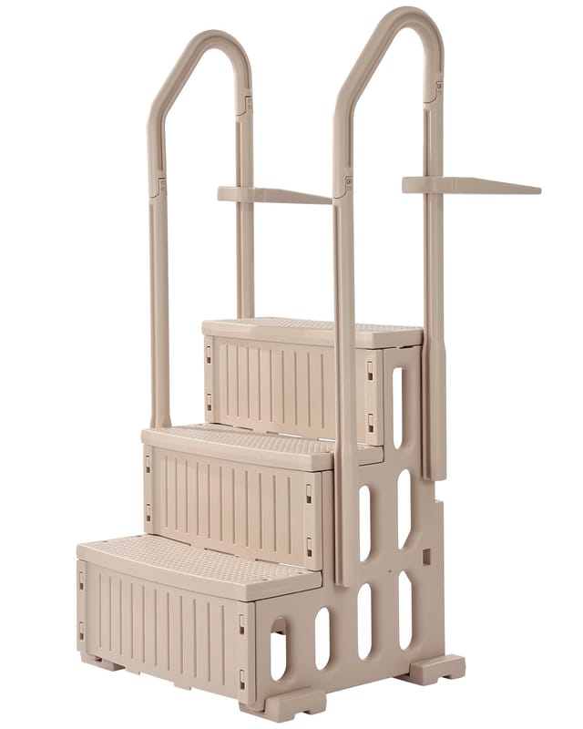 Sicherheitsleiter, 3-stufige Treppe Mit Doppelhandlauf Und Rutschfesten Hochleistungsstufen, Max. Tragkraft 180 Kg, Für 91,4–121,9 Cm Große Einbau- & Aufstellpools Mit Jeder Terrassenoberfläche