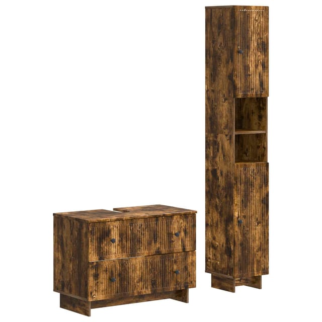 Vidaxl 2 Piece Bathroom Cabinet Set Ede Smoked Oak Engineered Wood