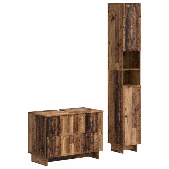 Vidaxl 2 Piece Bathroom Cabinet Set Ede Old Wood Engineered Wood